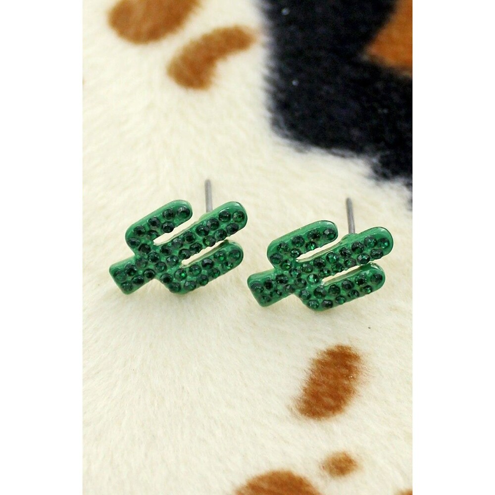 Treasure Western Cactus Earrings Green Crystal Sparkle Desert Jewelry Womens